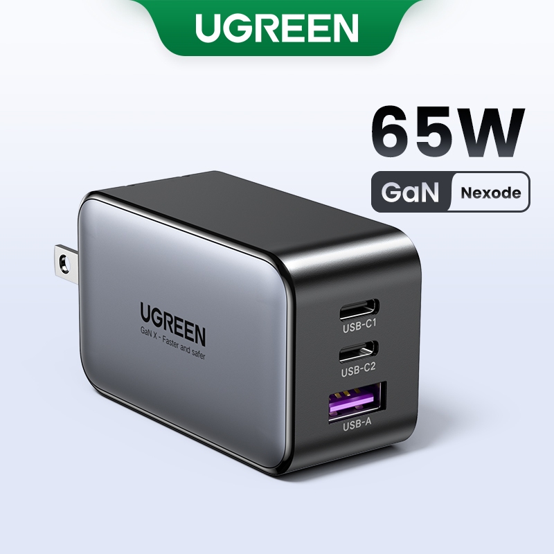thumbnail interactive-video image 1 of UGREEN 65W GaN Fast Charger 3-Port USB C PD | Quick Charge 4.0 3.0, For IPhone/Android, Black 1 of 6