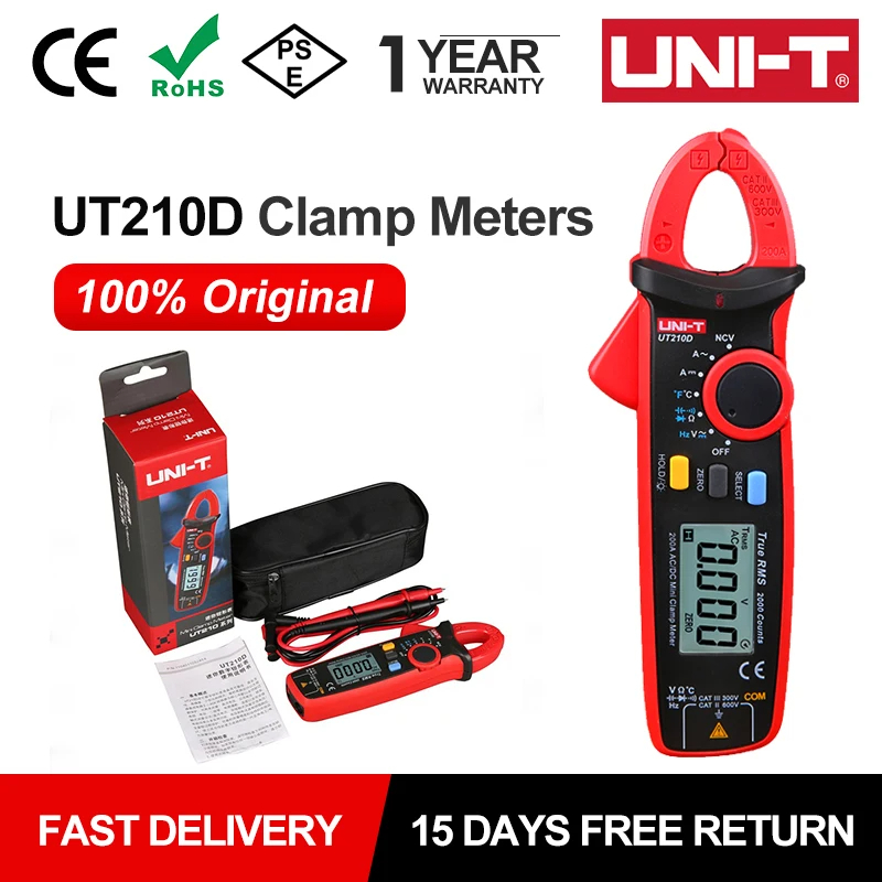 Uni-t UT210D Digital AC/DC Current Voltage Resistance Capacitance Clamp ...