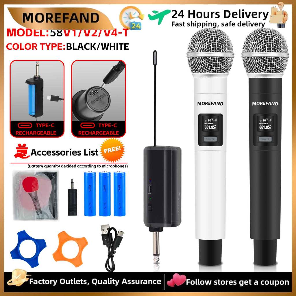 ไมโครโฟนลอย 58V2T Dual Floating Mic ไมโครโฟนไร้สาย Dual Handheld Mic ...