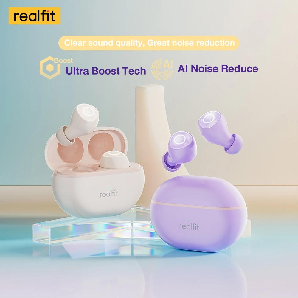 realfit F4 HiFi HD Bass หูฟัง Bluetooth 5.4 โทรชุดหูฟังบลูทูธไร้สาย ลดเสียงรบกวน ANC จับคู่ชุดหูฟังบลูทูธพร้อมไมโครโฟนอย่างรวดเร็ว