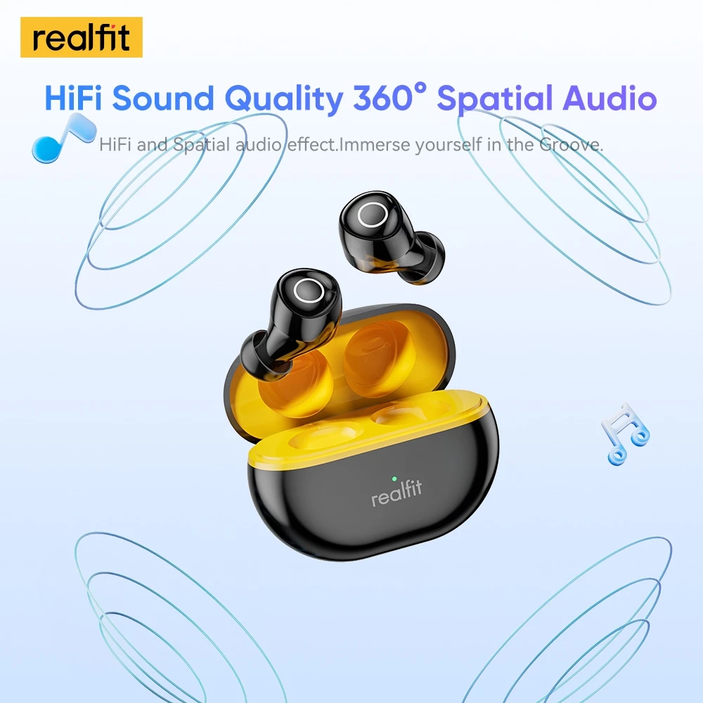 realfit F4 HiFi HD Bass หูฟัง Bluetooth 5.4 โทรชุดหูฟังบลูทูธไร้สาย ลดเสียงรบกวน ANC จับคู่ชุดหูฟังบลูทูธพร้อมไมโครโฟนอย่างรวดเร็ว
