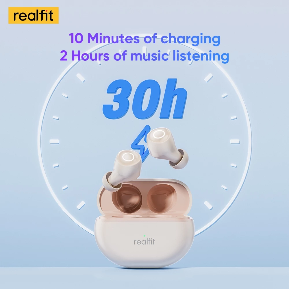 realfit F4 HiFi HD Bass หูฟัง Bluetooth 5.4 โทรชุดหูฟังบลูทูธไร้สาย ลดเสียงรบกวน ANC จับคู่ชุดหูฟังบลูทูธพร้อมไมโครโฟนอย่างรวดเร็ว
