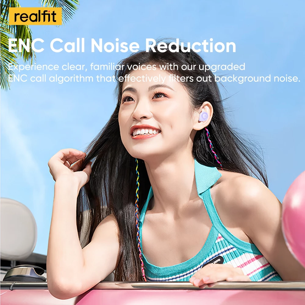 realfit F4 HiFi HD Bass หูฟัง Bluetooth 5.4 โทรชุดหูฟังบลูทูธไร้สาย ลดเสียงรบกวน ANC จับคู่ชุดหูฟังบลูทูธพร้อมไมโครโฟนอย่างรวดเร็ว