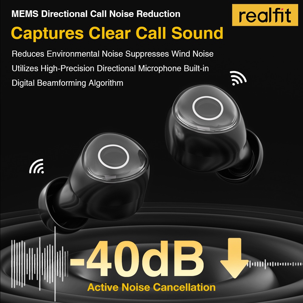 Realfit F4 AI หูฟังบลูทูธตัดเสียงรบกวนพร้อมไมโครโฟนควบคุม APP ปรับแต่งโหมดเกม EQ Latency ต่ํา Bluetooth 5.4