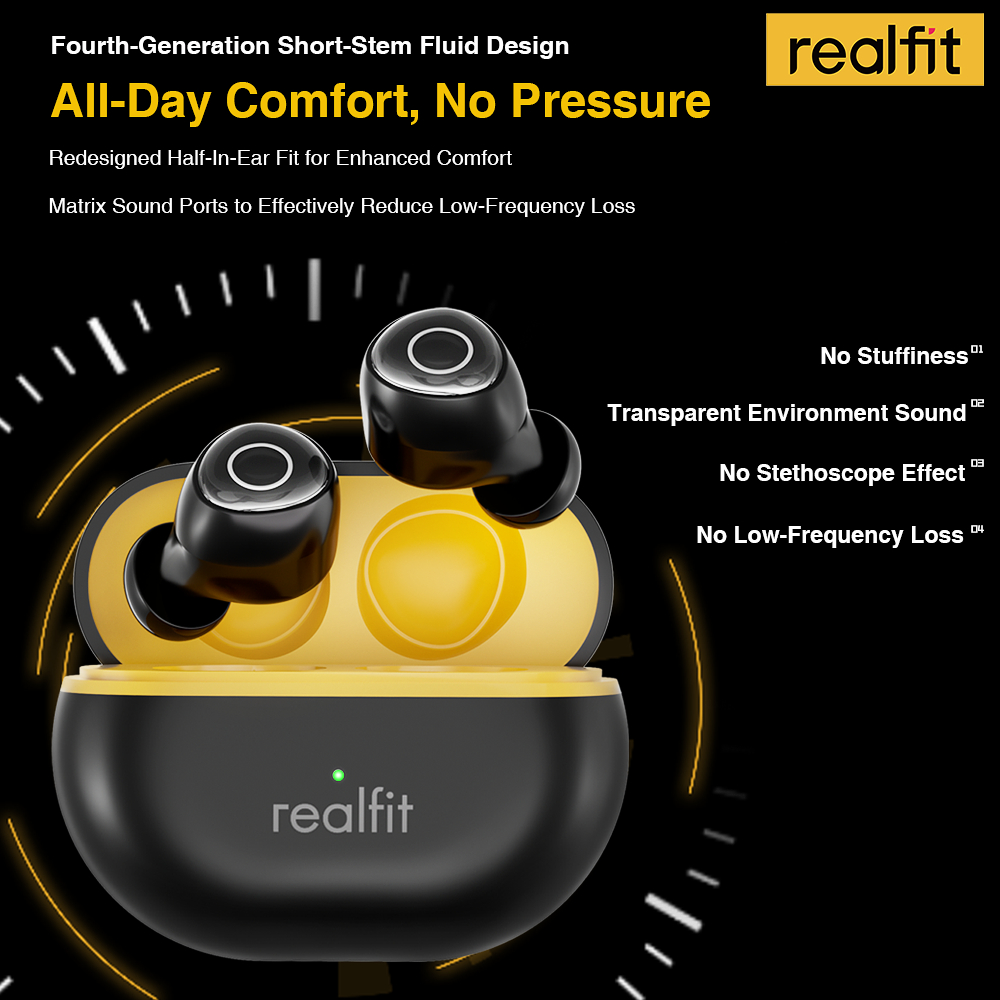 Realfit F4 AI หูฟังบลูทูธตัดเสียงรบกวนพร้อมไมโครโฟนควบคุม APP ปรับแต่งโหมดเกม EQ Latency ต่ํา Bluetooth 5.4