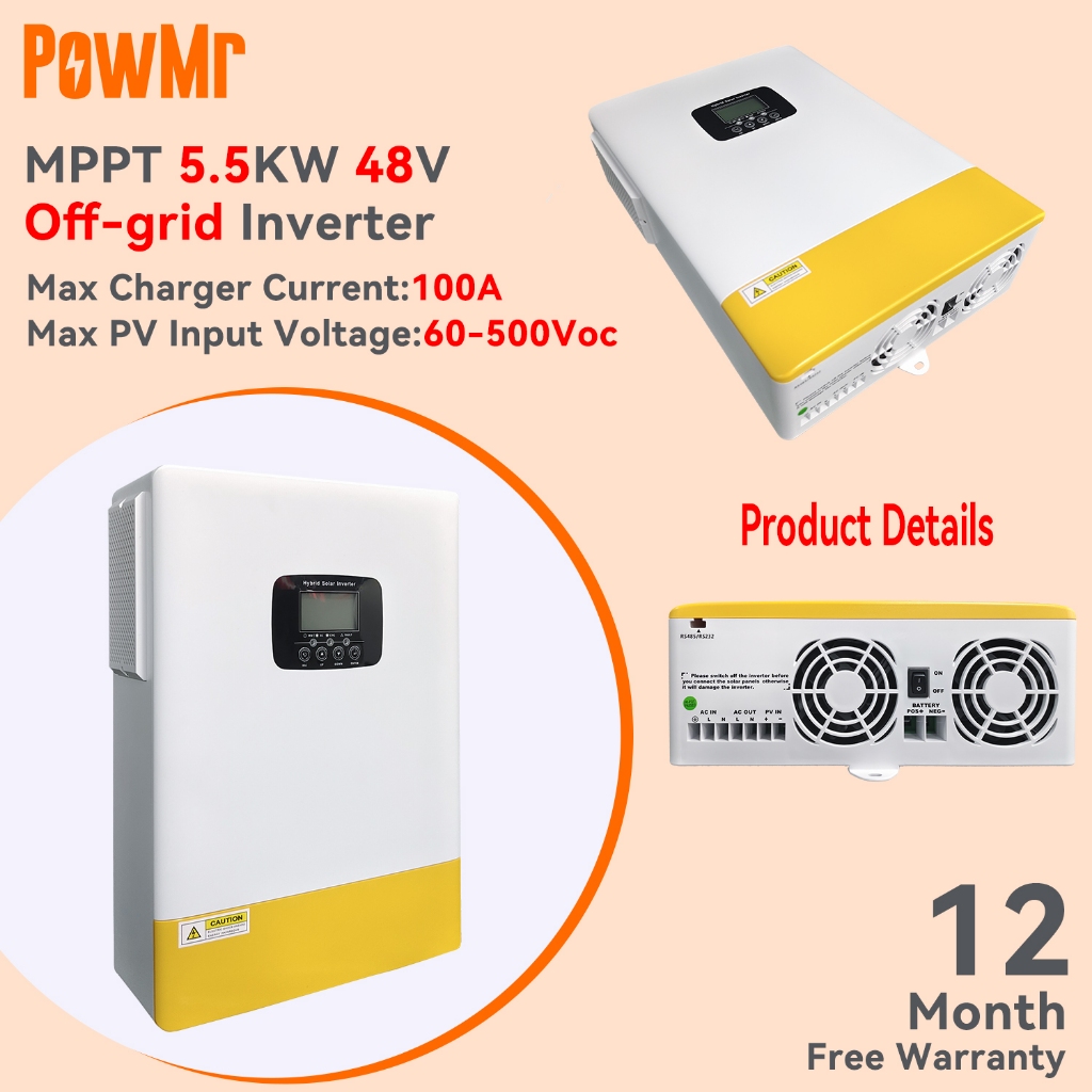 Powmr MPPT 5.5KW Hybrid Inverter Pure Sine Wave ในตัว 100A MPPT Solar ...