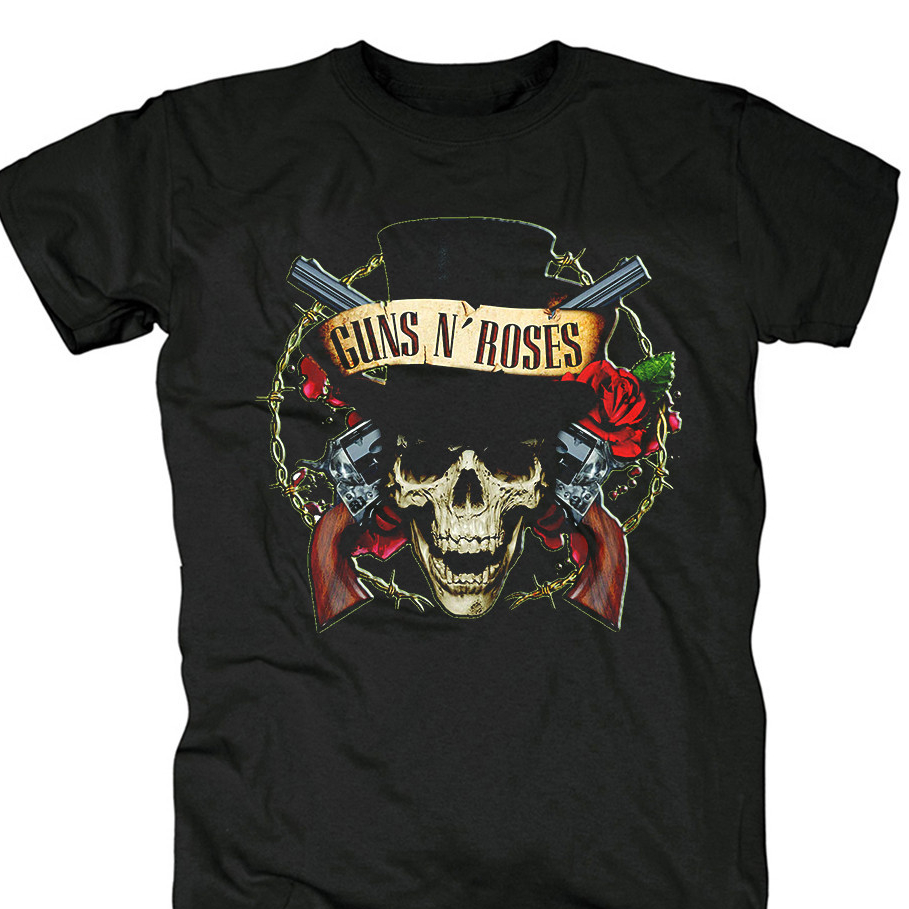 ผู้ชายแขนสั้น Guns N Roses Gun Rose พิมพ์แขนสั้น Rock รอบคอผ้าฝ้ายแท้ ...