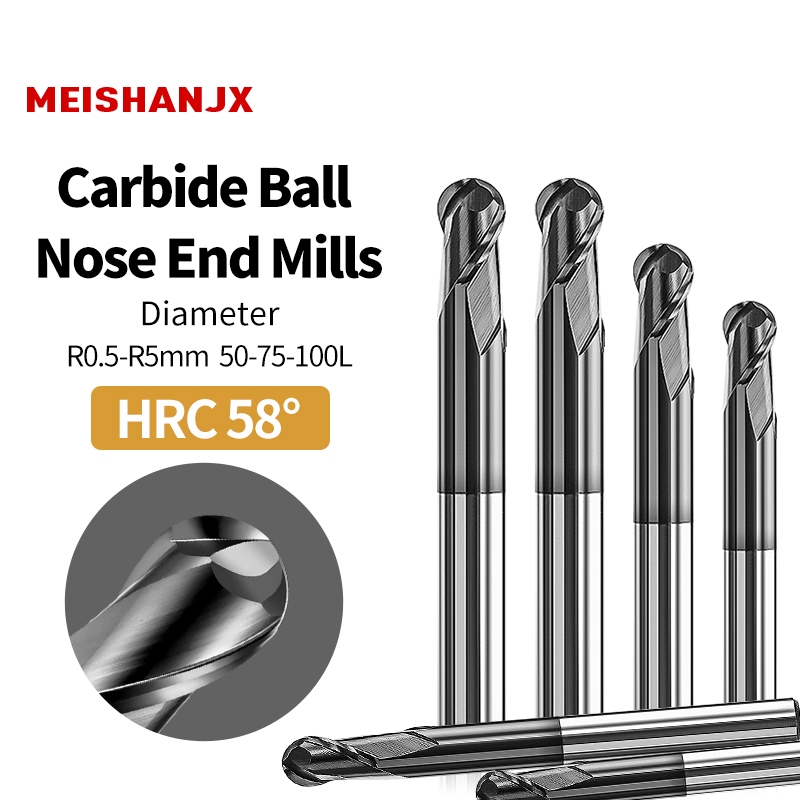 คาร์ไบด์บอลปลายจมูก HRC 58 2 ขลุ่ยเหล็กทังสเตน CNC Milling Cutter R0 ...