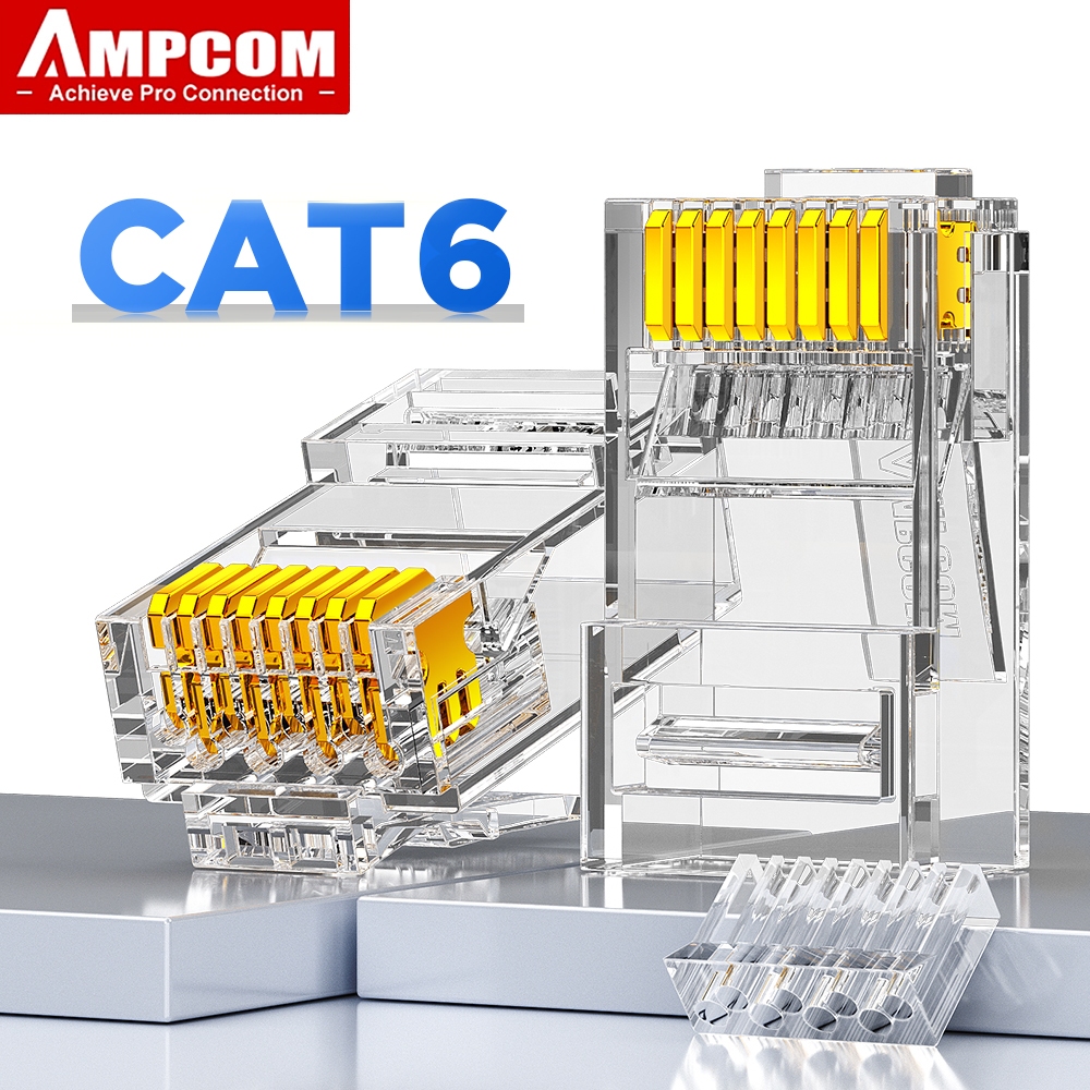 AMPCOM ตัวต่อ CAT6 RJ45, สายปลั๊กโมดูล RJ45, 30μ/50μ, สายปลั๊กต่อเพื่อ ...