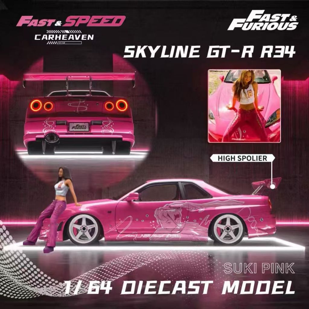 ความเร็วที่รวดเร็ว FS 1: 64 Skyline GTR R34 High Tail FNF Fast สีชมพูรถ ...