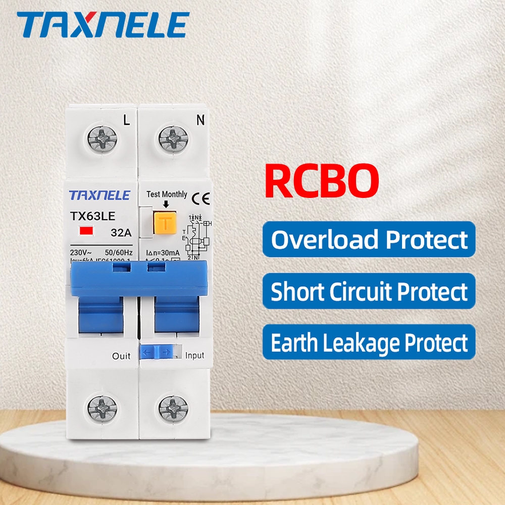 เบรกเกอร์วงจร 230V 2P MCB 30mA ป้องกันกระแสไฟเกิน RCBO RCCB RCD 16A 32A ...