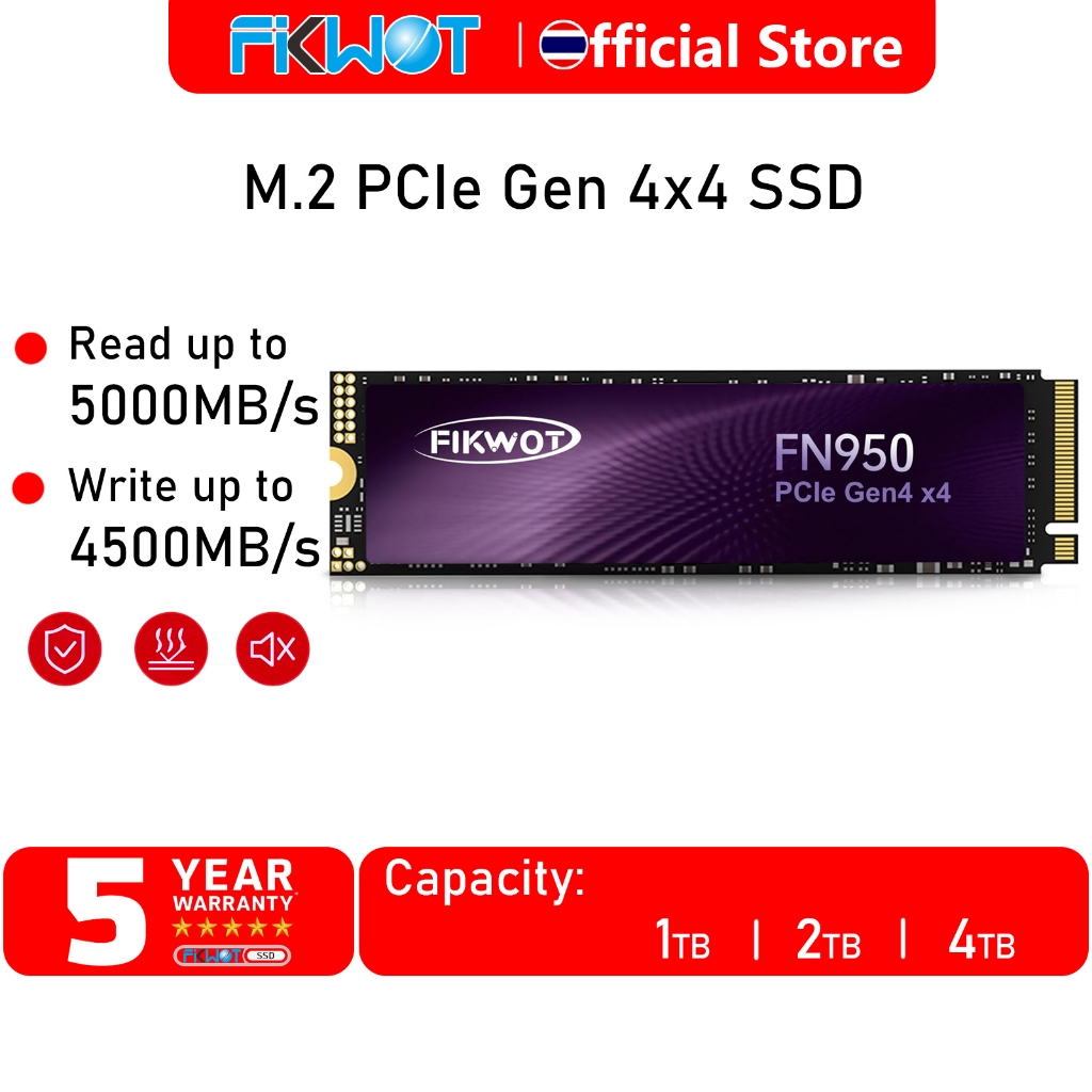 Fikwot FN950 NVMe PCIe Gen4x4 M.2 2280 SSD 1TB 2TB 4TB สำหรับ Laptop/PC/PS5 ความเร็วอ่าน 5000MB/s ความเร็วเขียน 4500MB/s