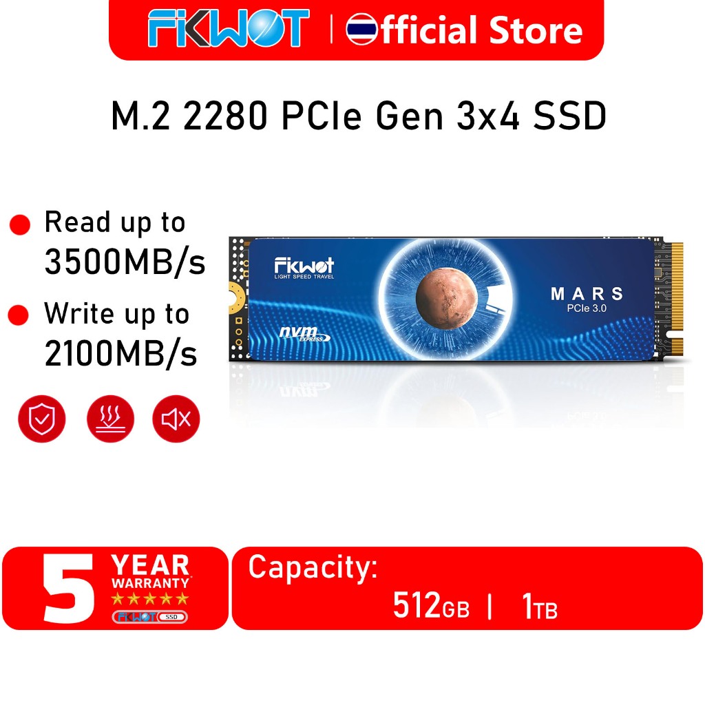 Fikwot FX550 NVMe SSD M.2 SSD PCIe 3.0 อ่านสูงสุด 3,200 MB/s, M2 2280 ภายใน Soild State Drive, ใช้งานร่วมกับ Desktop & Laptop & Mini PC, NAND แฟลช