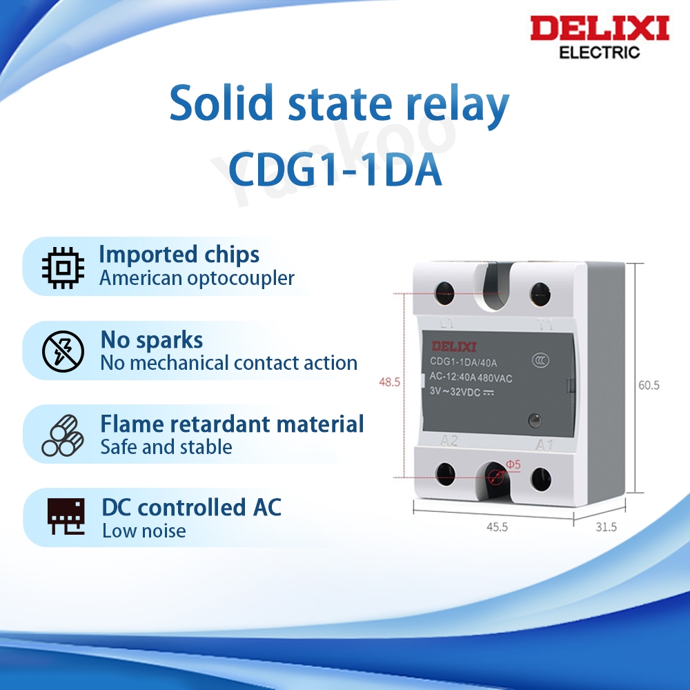 Relais Statique SSR CDG1-1DA 20A - Commande DC, Sortie AC, Sans Contact