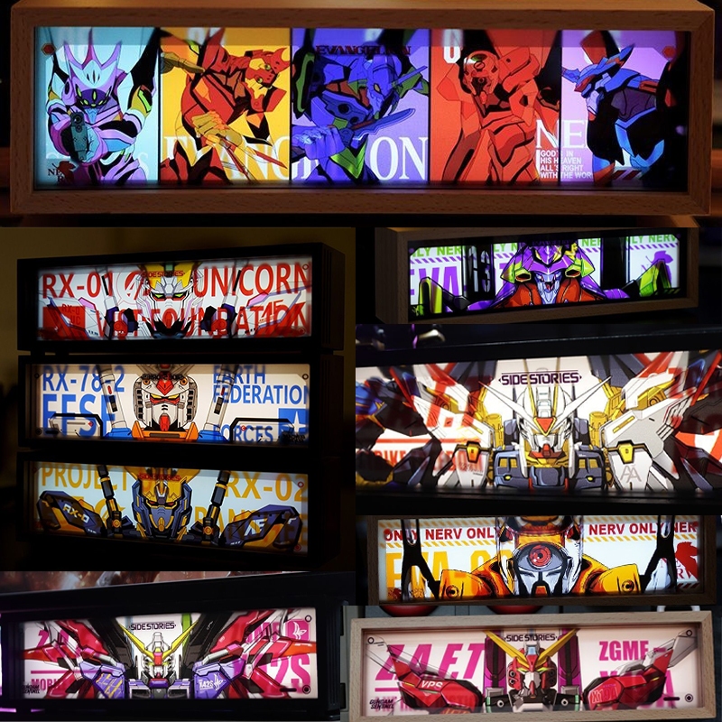 ใหม่อะนิเมะ LED 3d Light กล่อง gundam EVA RX-78-2 RX-0 titfreedom Zaku ...