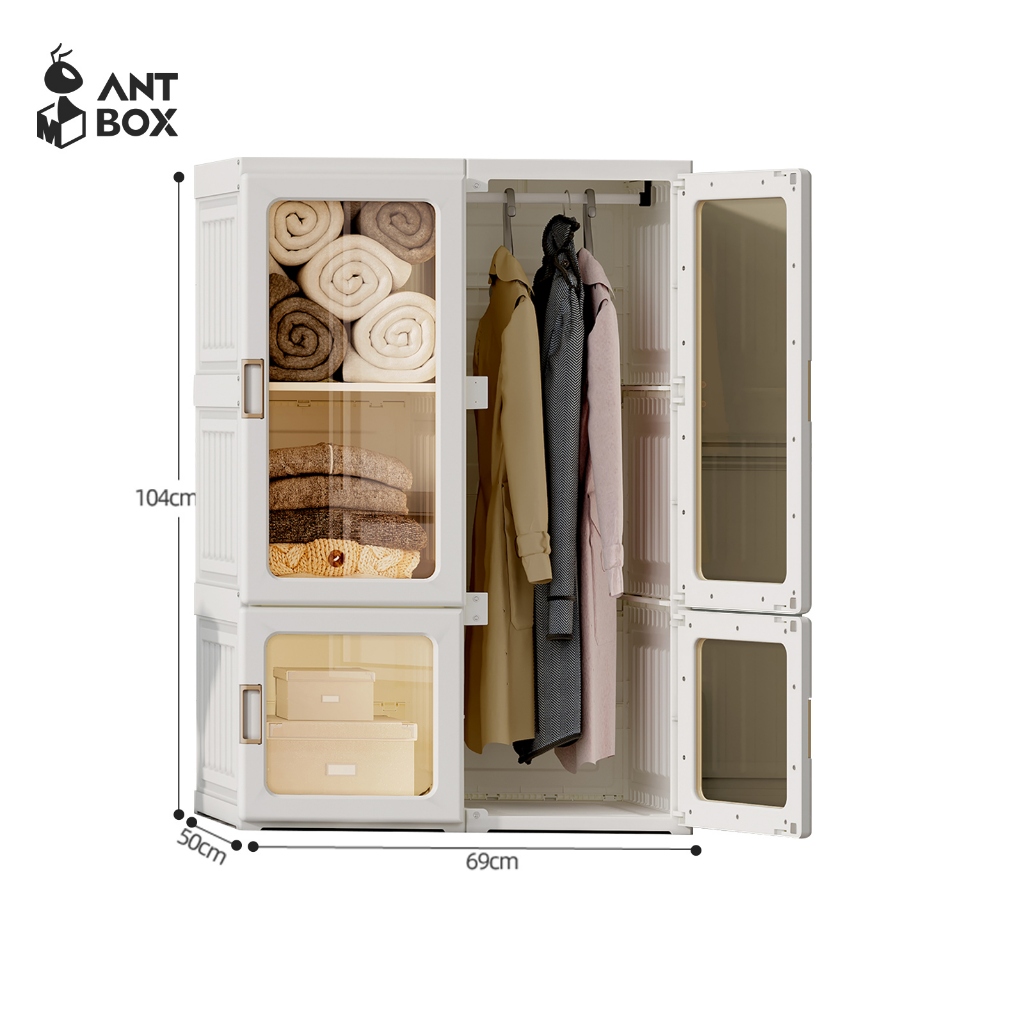 ANTBOX ตู้เสื้อผ้า 15 ช่อง 1-3 แขวน ติดตั้งง่าย ประตูใสโปร่งแสงมองเห็น ...