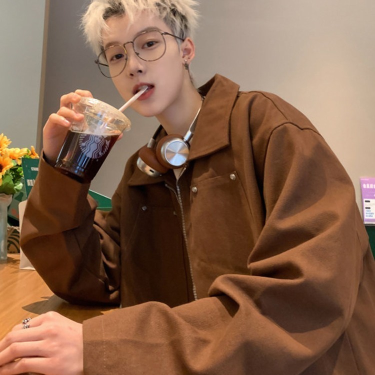 สีน้ําตาล Workwear เสื้อผู้ชาย 2024 ฤดูใบไม้ร่วงสไตล์อเมริกัน Street ...