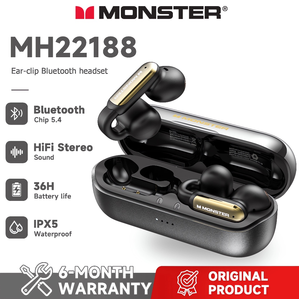 MONSTER หูฟัง Open Ear AC601 Ear-Clip หูฟังบลูทูธ Bluetooth 5.4 IPX5 ...