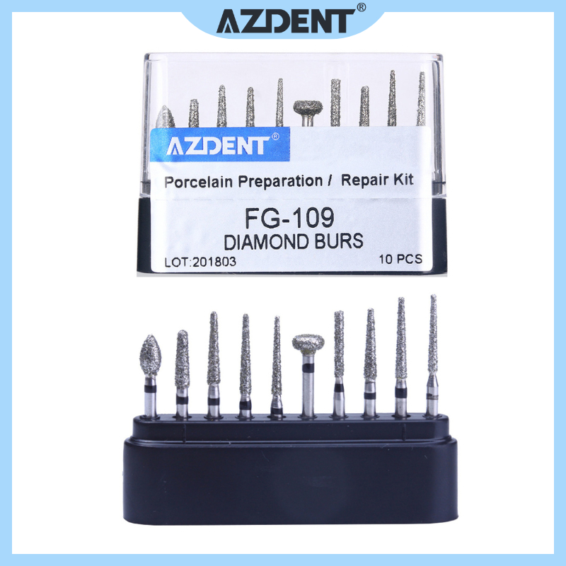 AZDENT Dental Diamond Burs Kit - 10-Piece Set (FG101-FG117) For