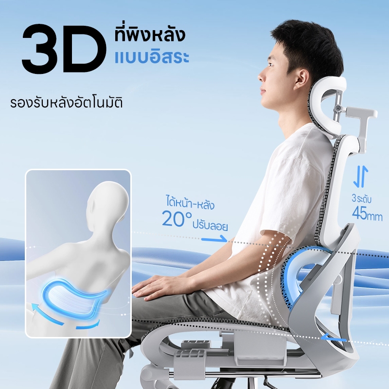 Yisong รุ่น X365 เก้าอี้สีขาว เก้าอี้สีเทา เก้าอี้ทํางาน เก้าอี้เกม เก้าอี้เกมมิ่ง Ergonomic chair ตาข่ายเย็นพิเศษ ที่วางแขนอัปเกรด 7D มีการปรับรับสรีระช่วงเอว