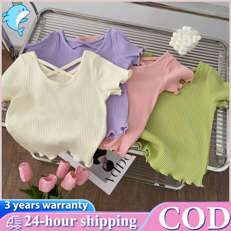 สาวแขนสั้นสีทึบผ้าไหมน้ําแข็งสบายๆกลับข้ามเสื้อยืด | Shopee Thailand