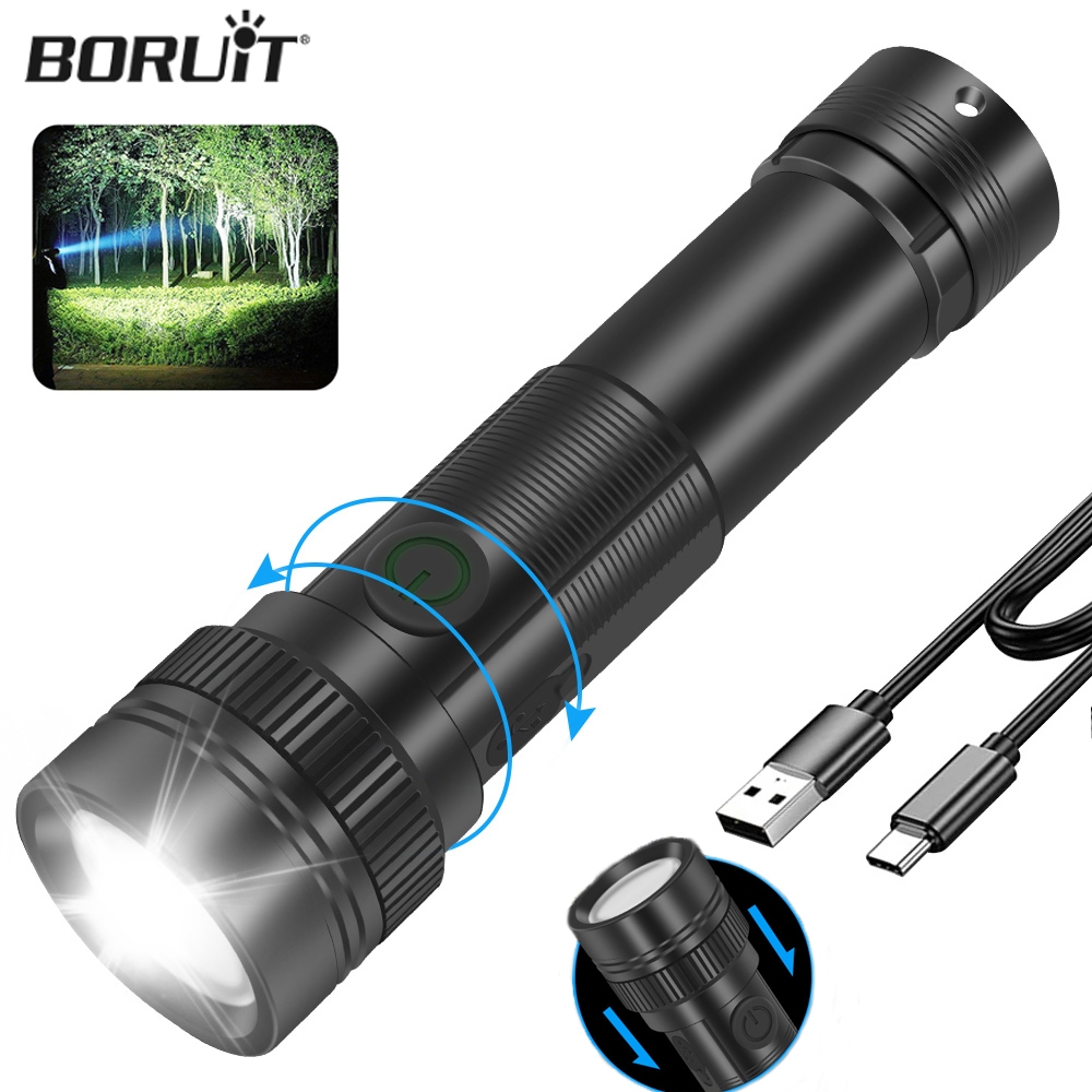 [ลดล้างสต๊อก] Boruit ST12 ซูมไฟฉาย LED ไฟฉายกันน้ําแบบชาร์จไฟได้ Type-C ...