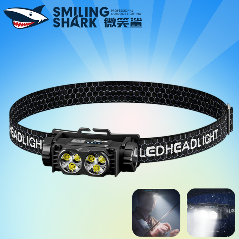 Smiling Shark ไฟฉายคาดหัว ไฟหน้า Mini Super Bright 6*LED 2800LM Type-c ...