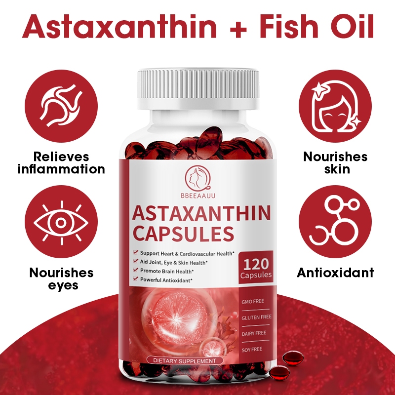 BBEEAAUU Beau Astaxanthin 120 แคปซูล Capsules แอสตาแซนธิน สารสกัดจาก สาหร่ายสีแดง สาหร่ายฮีมาโตค็อกคัส พลูวิเอลิส