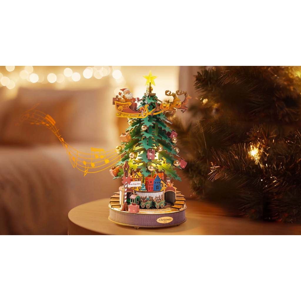 Robotime Christmas Melody Tree Model Kits Music Box 3D ปริศนาไม้เพื่อ