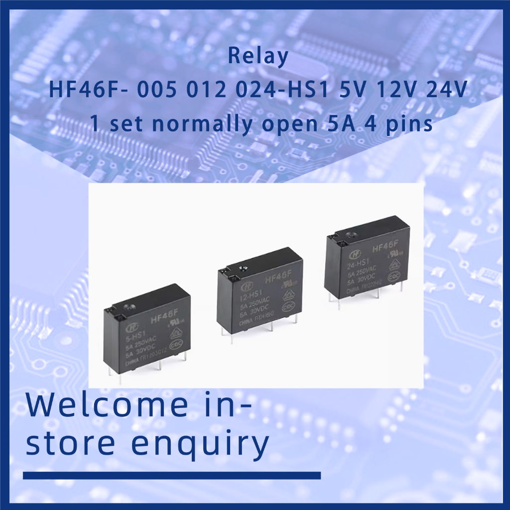 Hongfa HF46F Power Relay - 12V & 24V DC 5A 4-Pin (HF46F-012-HS1, HF46F-024-HS1)