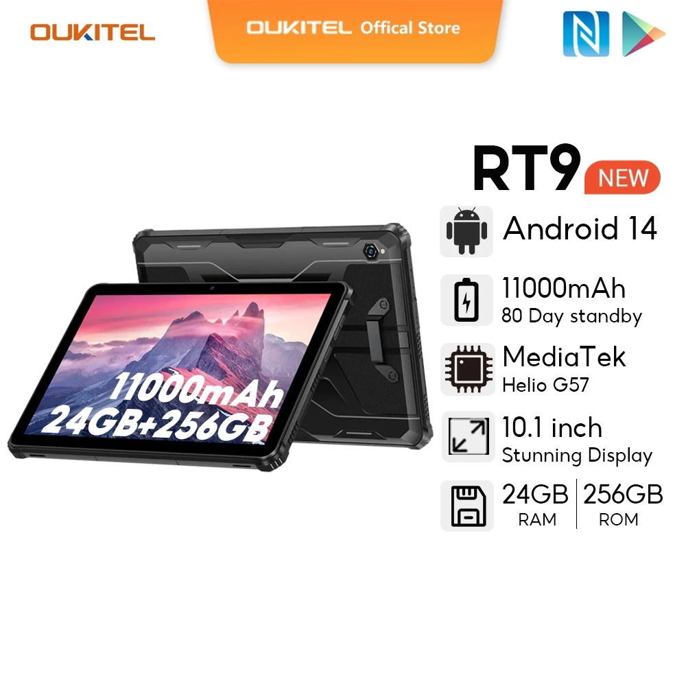 OUKITEL RT9 Android 14 24GB + 256GB 10.1 นิ้วFHDจอแสดงผลแท็บเล็ต 1217BOX 93dBลําโพง10000MAhแบตเตอรี่16MPกล้องแท็บเล็ต4G
