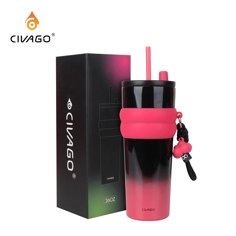 CIVAGO แก้วกาแฟสแตนเลสซับเซรามิก ขนาด 26oz พร้อมฝาปิดสุญญากาศ เก็บความร้อนและความเย็น