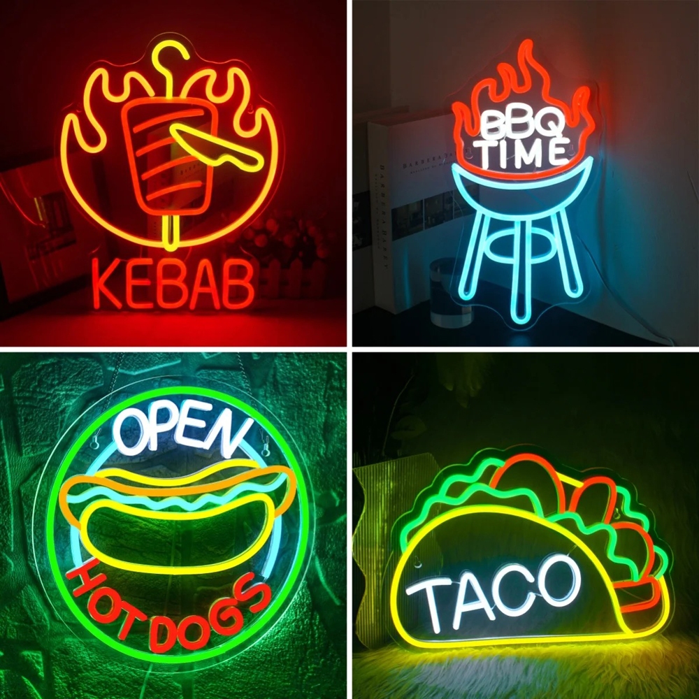 Bbq Kebab Neon Led Sign USB ขับเคลื่อนไฟนีออน Taco Nachos โลโก้อาหารโคม ...