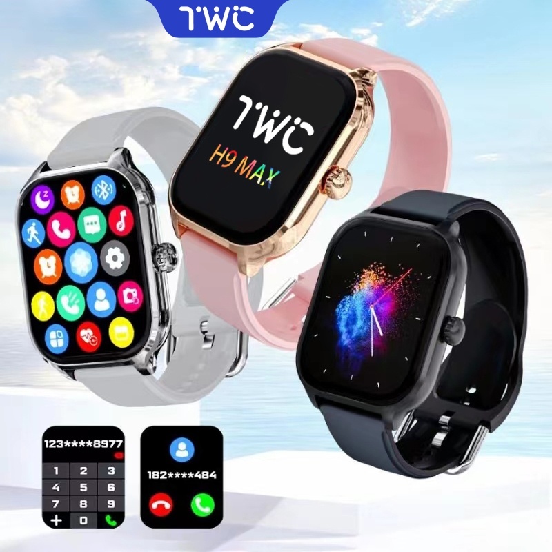 H9 max Smart Watch ผู้ชายผู้หญิงกีฬานาฬิกา 2.01 &quot;นิ้ว/โทรเสียเกมบลูทูธเพลงเครื่องคิดเลขนาฬิกาจับเวลาสําหรับ Android iOS