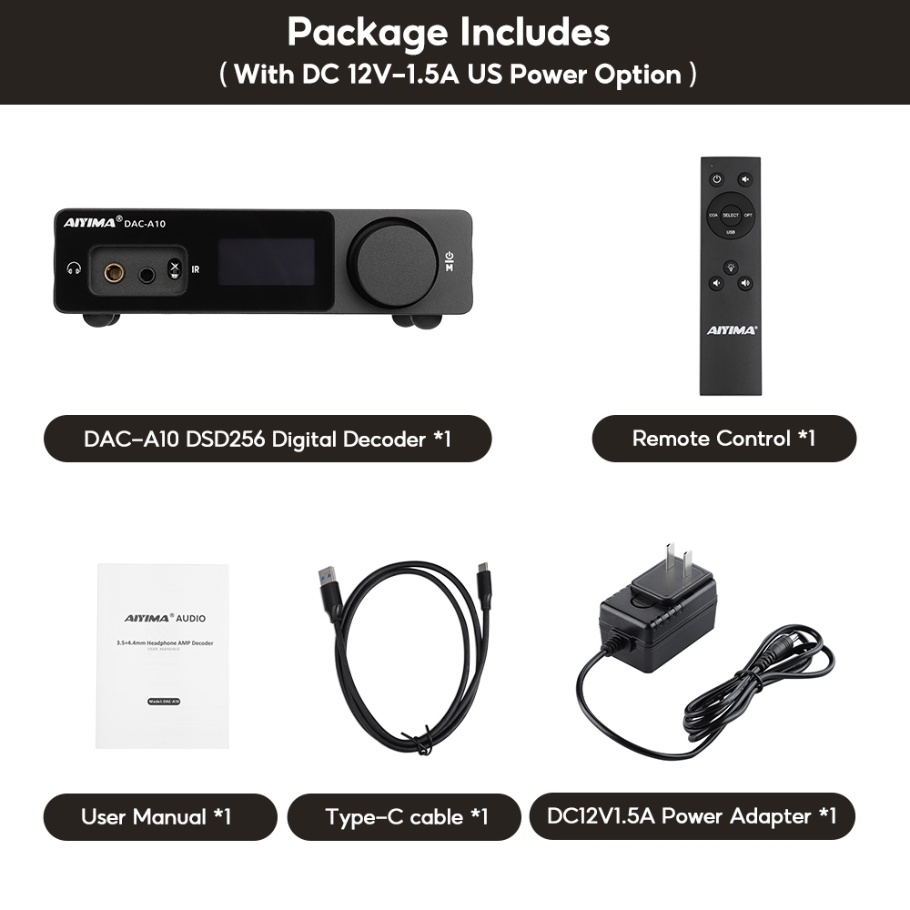 Aiyima DAC-A10 มินิสเตอริโอถอดรหัสเครื่องขยายเสียงหูฟัง 16-600Ω