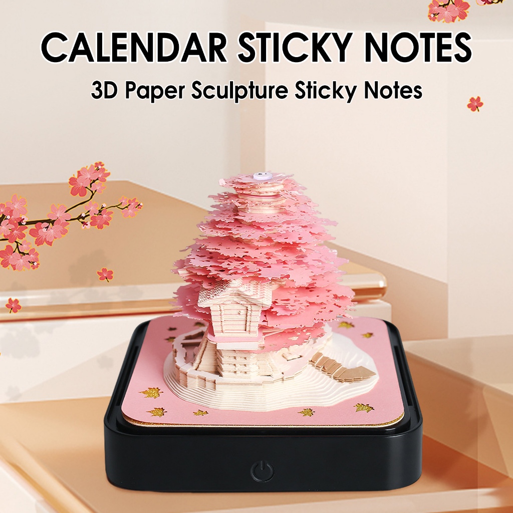 3D Sticky Note Calendar Creative Post-it Note Bookmark with Pen Holder Desktop Decoration 2024 Weekly Calendar DIY Art Notebook