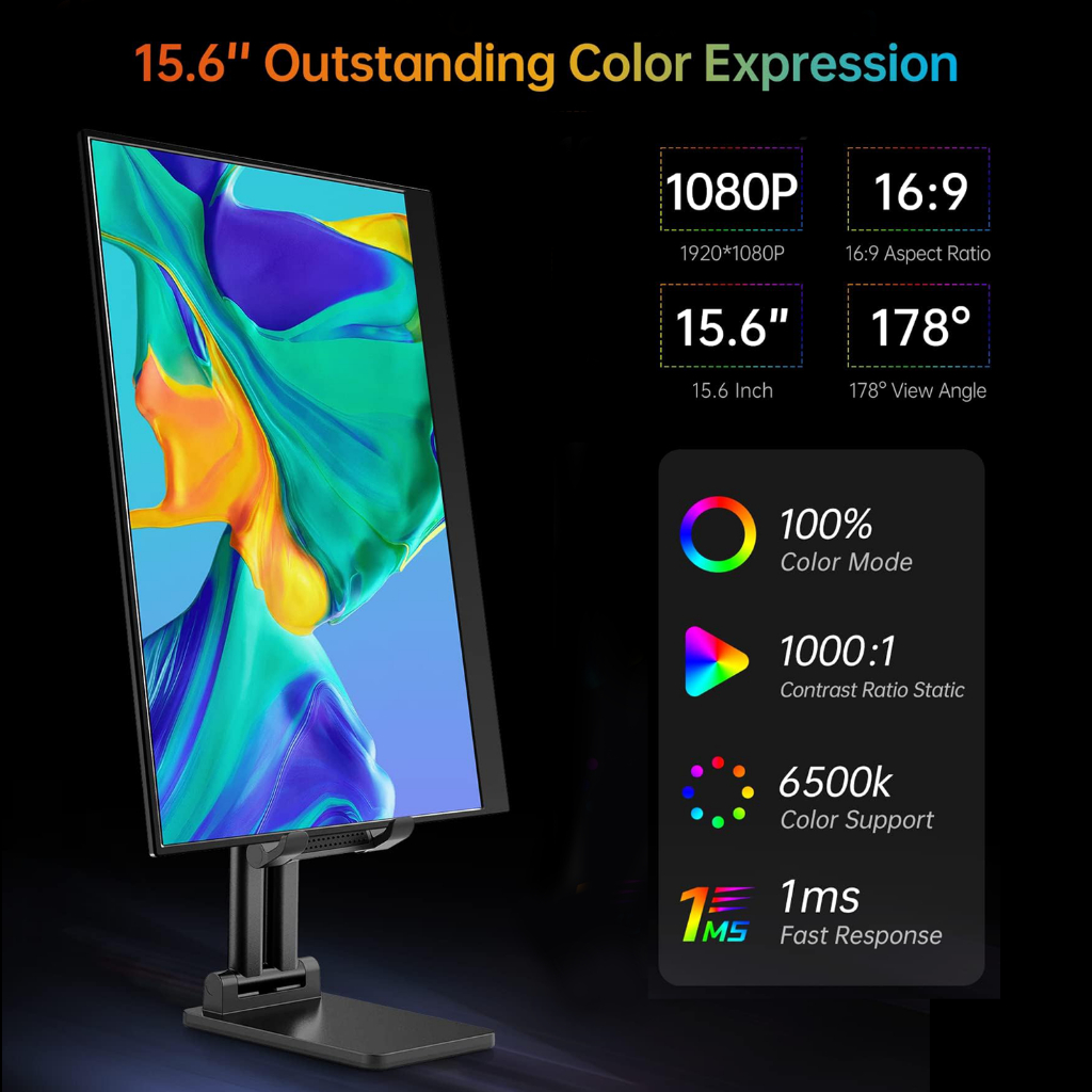 15.6 inch จอต่อมือถือ 60HZ Portable Gaming Monitor 1080P FHD พร้อม USB ...