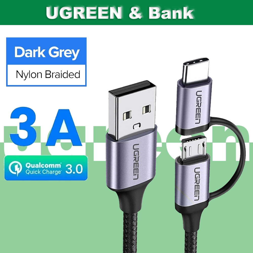 Ugree n 2 in 1 Fast Micro USB Cable USB-C สายชาร์จข้อมูล Moble โทรศัพท์ ...