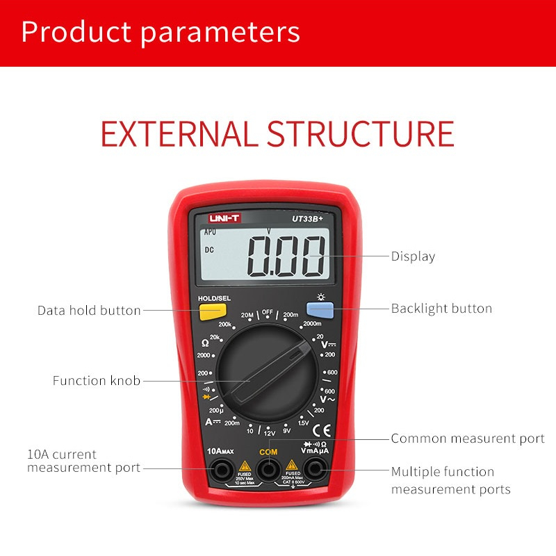 Uni-t ขนาดปาล์มมัลติมิเตอร์ความต้านทานวัด LCD AC DC 2mF Capacitance NCV ...