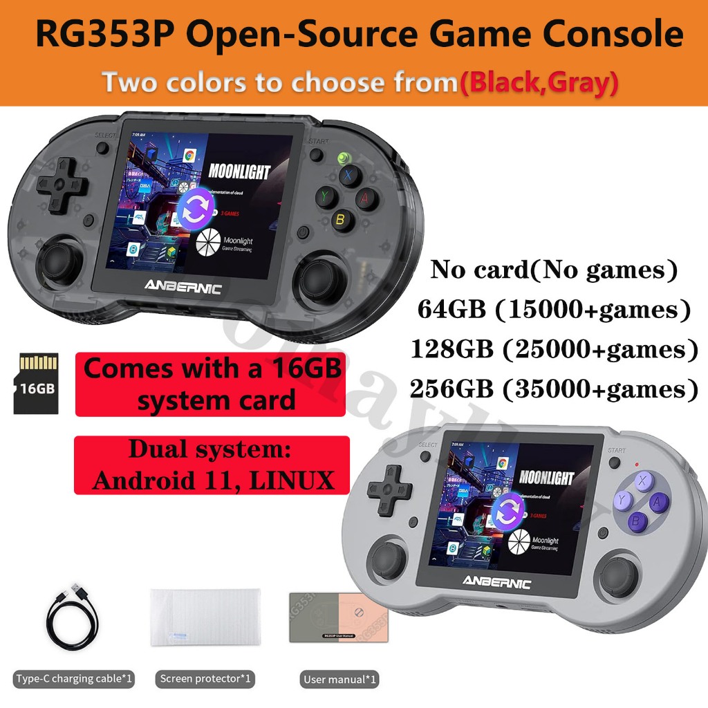 คอนโซลเกมมือถือ RG353P รองรับ 5G WiFi 4.2 Bluetooth Dual OS Android 11 ...