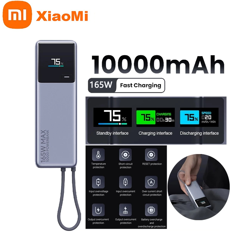 Xiaomi Original 165W 10000mah Powerbank Digital Display Portable Quick ...