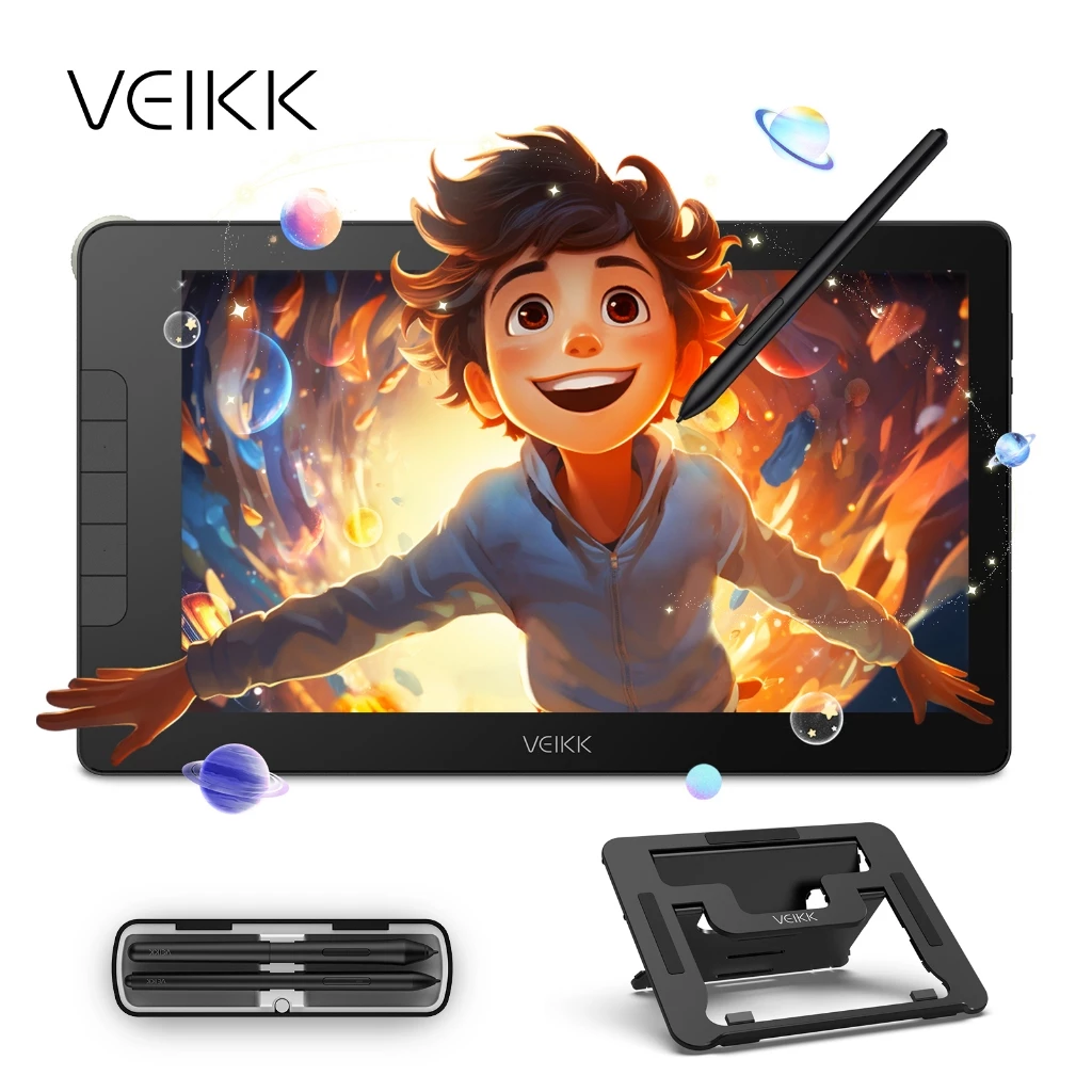VEIKK Studio 16 จอแสดงผลสำหรับการวาดภาพ ขนาด เมาส์ปากกา15.6 นิ้ว แท็บเล็ตวาดภาพพร้อมหน้าจอ Fully Laminated FHD Monitor พร้อมแรงกดปากกา 16,384 ระดับ และอัตราการตอบสนอง 290 PPS พร้อมสไตลัสและขาตั้งแบบพับแยก