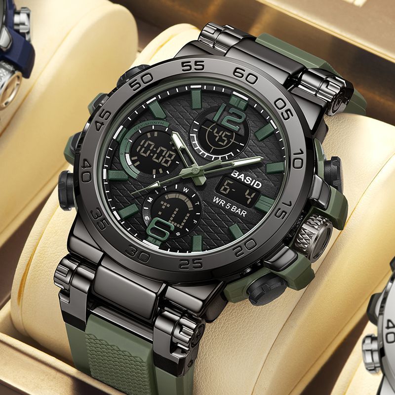 Basid 2405-3/in stock Men Watch Sports Dual Display กันน้ํา LED มัลติฟั ...