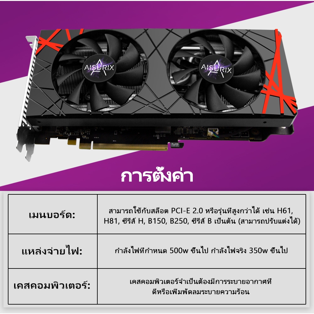 AISURIX การ์ดจอ RX 580 8GB AMD Radeon HDMI GDDR5 RX580 VGA การ์ดจอ ...