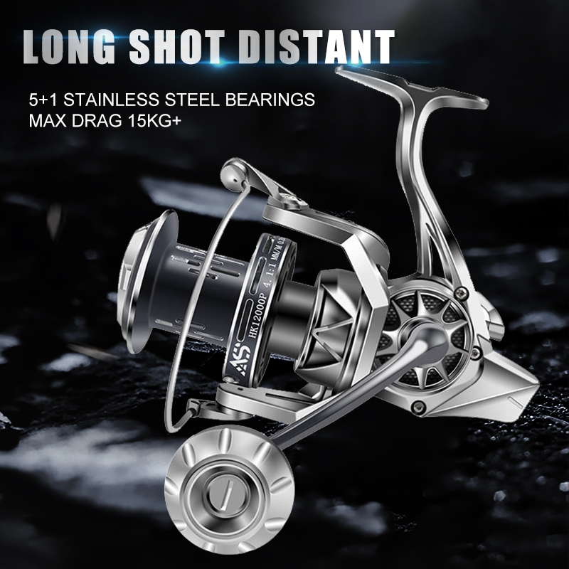 Mavllos HK12000 Series Heavy Duty Metal Spinning Reel, ตลับลูกปืนสแตนเลส, ลาก 30KG, 4.6:1 อัตราทดเกียร์, รอกตกปลาน้ําเค็มหล่อยาว, รอกตกปลาเหล็กทนทานสําหรับ Sea