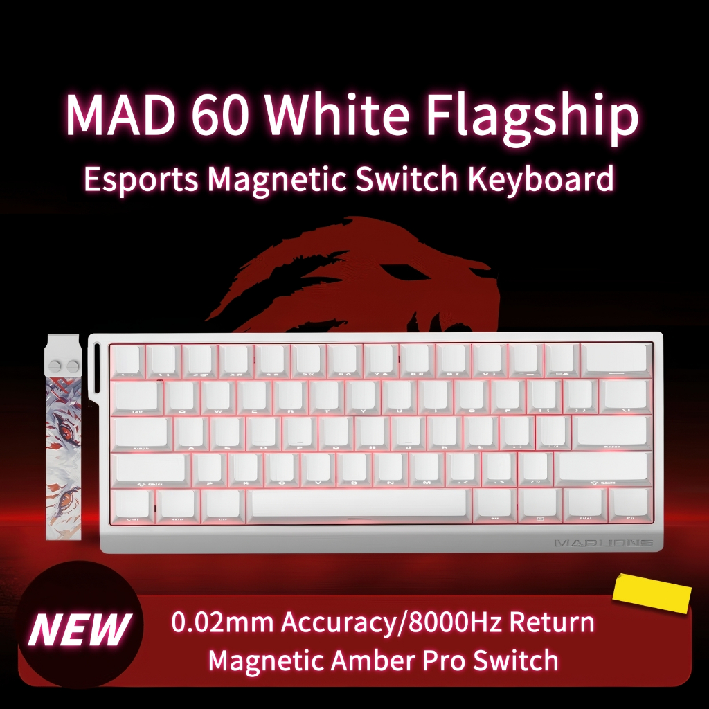 Madlions MAD60/MAD68 HE คีย์บอร์ดแม่เหล็กสีขาว,แบบมีสายแบบถอดเปลี่ยนได้ร้อน 61/68 คีย์เกม MAD 60