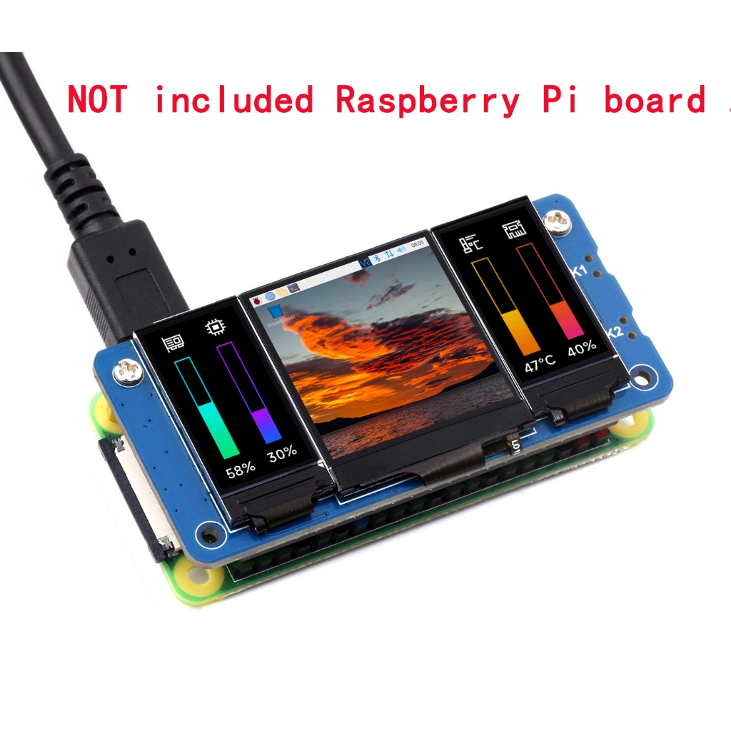 Zero 2 W บอร์ดขยาย LCD Triple หน้าจอหมวกสําหรับ RPI Raspberry Pi Zero ...