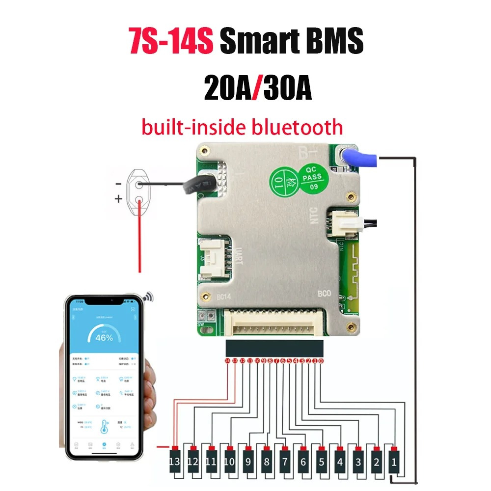 Jbd BMS LiFePo4 Li-ion 4S 7S 8S 10S 13S 16S 17S 40A 50A 100A Smart BT ...