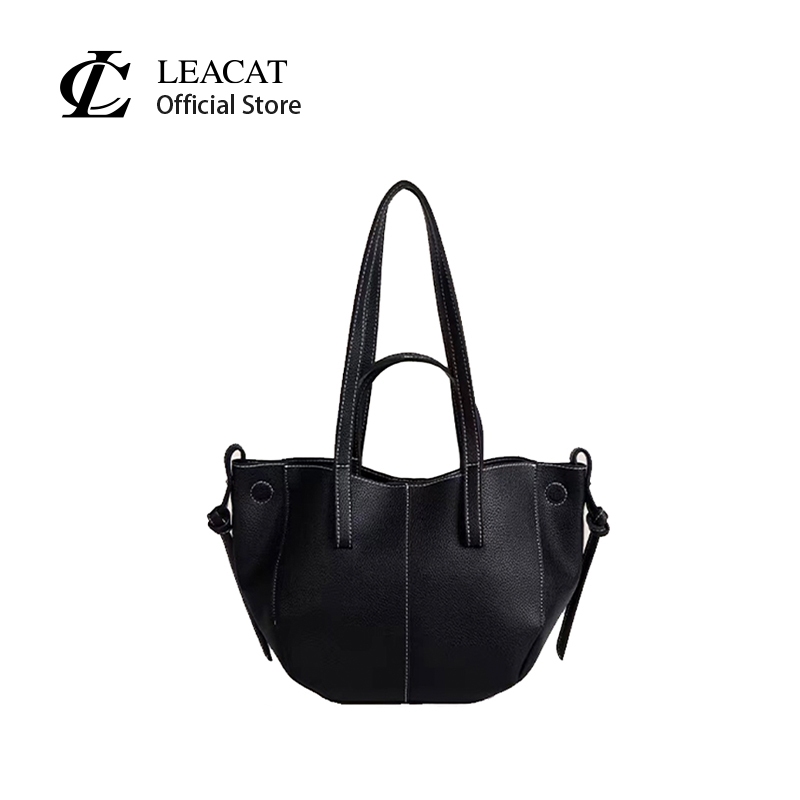 Leacat หนังนุ่ม niche wing bag tote bag premium sense กระเป๋าถือความจุขนาดใหญ่ combuting womens bag