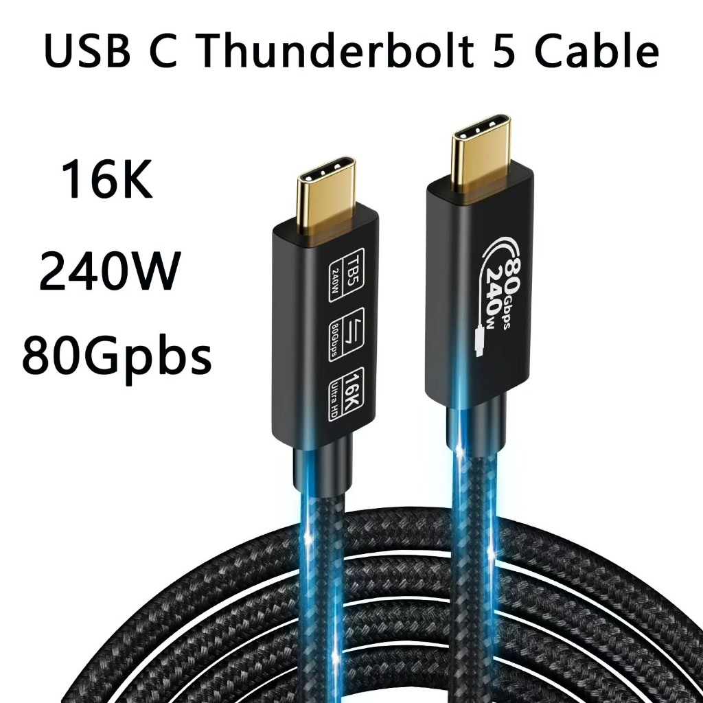 Thunderbolt 5 Kabel 0.5m | Bis Zu 80 Gbit/s & 240W Laden | 16K Video Unterstützung | Kompatibel Mit TB4, USB4, IPhone 16/15